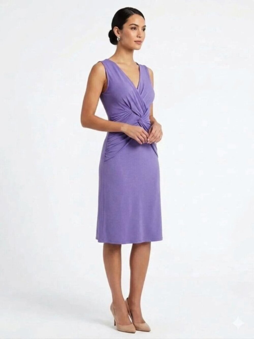Bedo Femme Blue Violet Sleeveless Twist Front Body Con Stretch Dress NEW- Sz. Sm